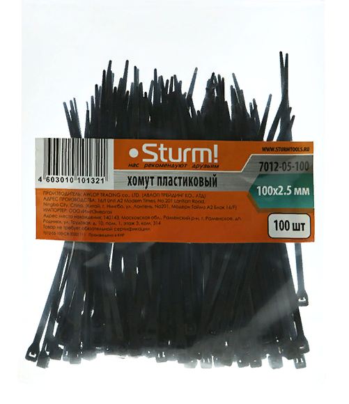 Хомуты Sturm 7012-05-100 100 х 2,5 мм, ПЛАСТМАССОВЫЕ