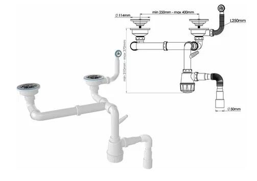 Сифон AV Engineering для кухни с круглым переливом, выпуск 3 1/2, с гибкой трубой 1 1/2" - 40/50мм
