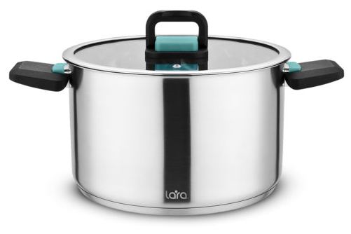 Кастрюля LARA LR02-242 серия ИЗУМРУД (нерж) 18см, 2.8л, 5-слойное капсул. индукц. дно, складные ручки